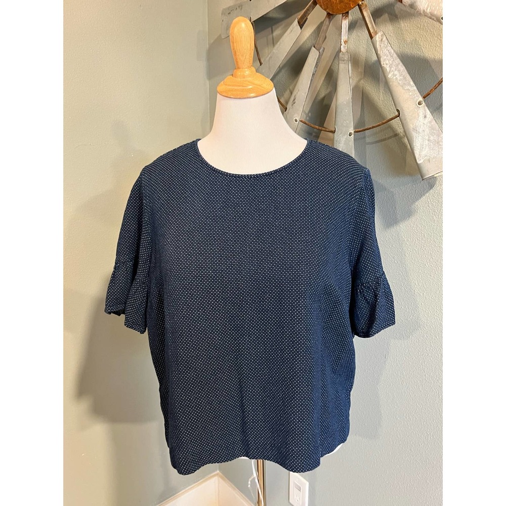 J. Crew Navy & White microdot Short Sleeve Blouse XXL